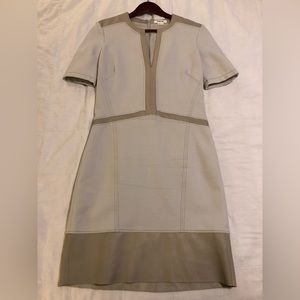 Helmut lang leather trimmed dress, cream/tan, EUC 1372